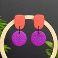 Colour block dangle earrings - coral & purple