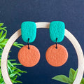 Colour block dangle earrings - emerald green and burnt orange