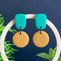 Colour block dangle earrings - emerald green & mustard yellow