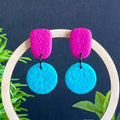 Colour block dangle earrings - hot pink & turquoise