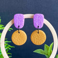 Colour block dangle earrings - lilac & mustard yellow