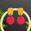 Colour block dangle earrings - mustard yellow & red