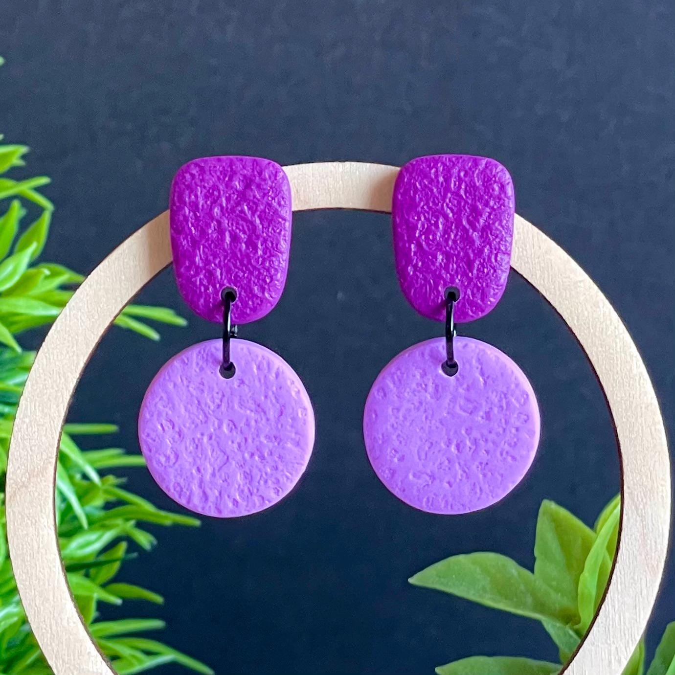 Colour block dangle earrings - purple & lilac
