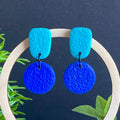 Colour block dangle earrings - turquoise & electric blue