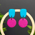 Colour block dangle earrings - turquoise & hot pink