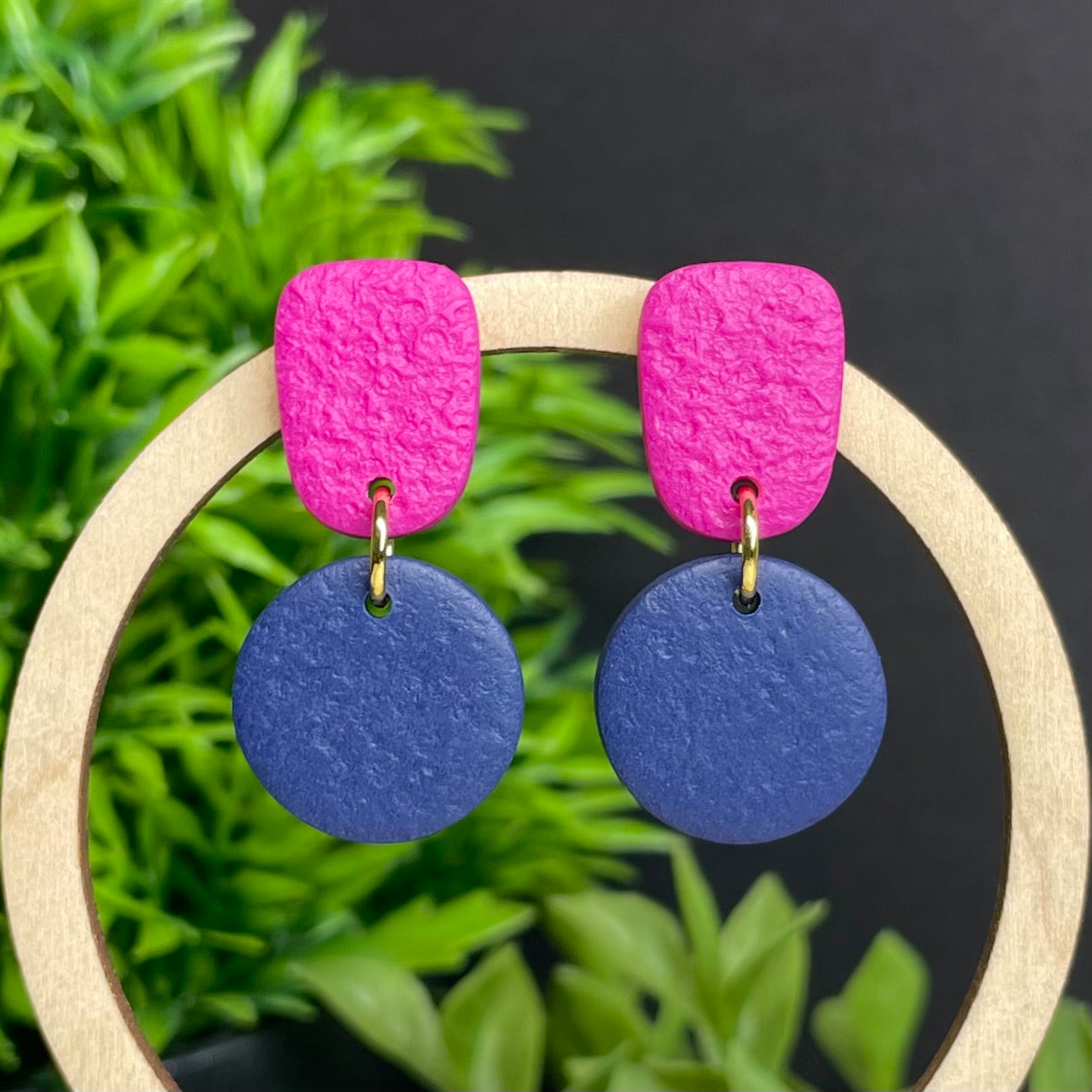 Hot Pink & Navy Colour Block Dangles