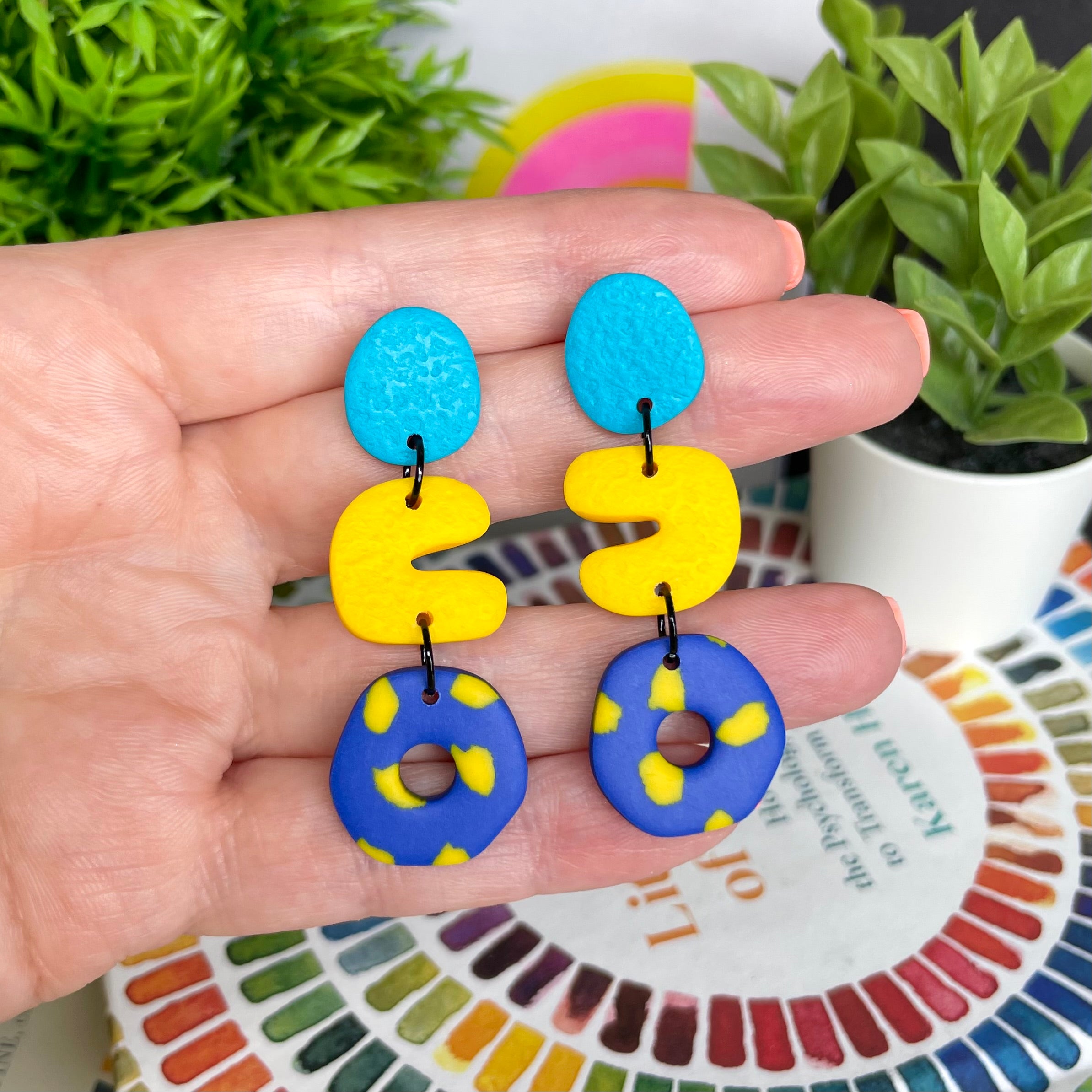 Turquoise, Blue & Yellow Terrazzo Dangles