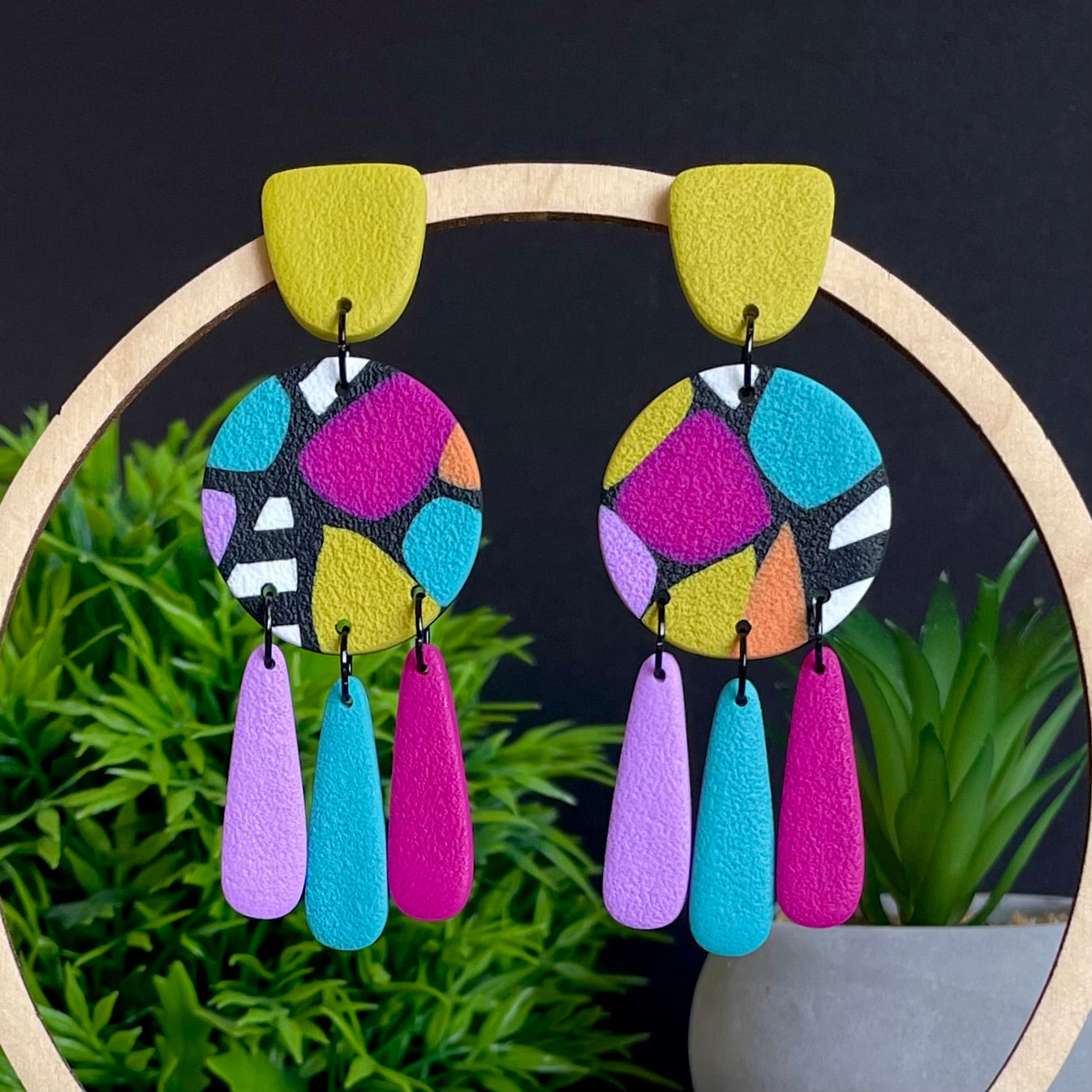 Retro Mosaic Multi Colour Dangles