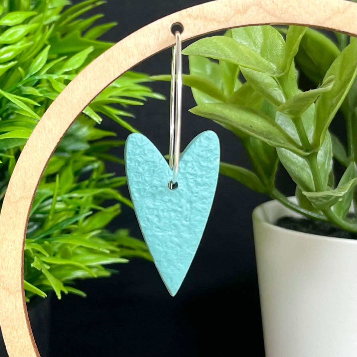 Duck Egg Blue Heart Hoops