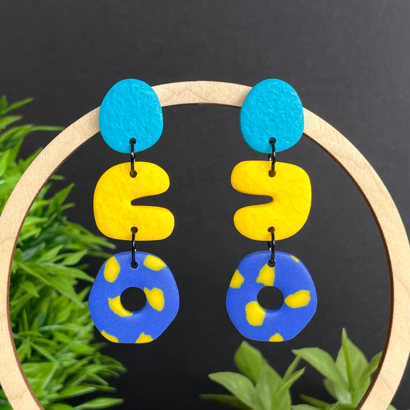 Turquoise, Blue & Yellow Terrazzo Dangles