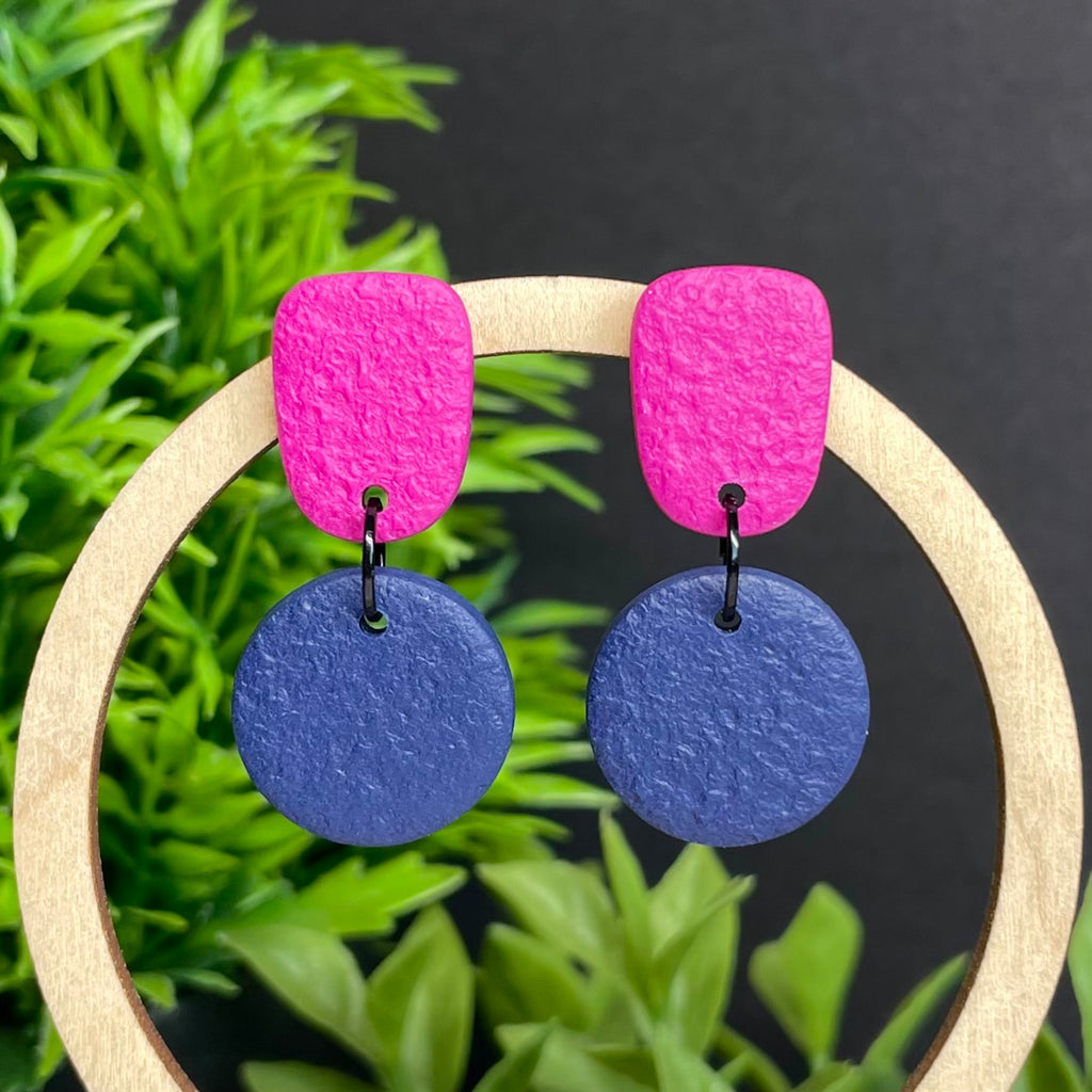 Hot Pink & Navy Colour Block Dangles