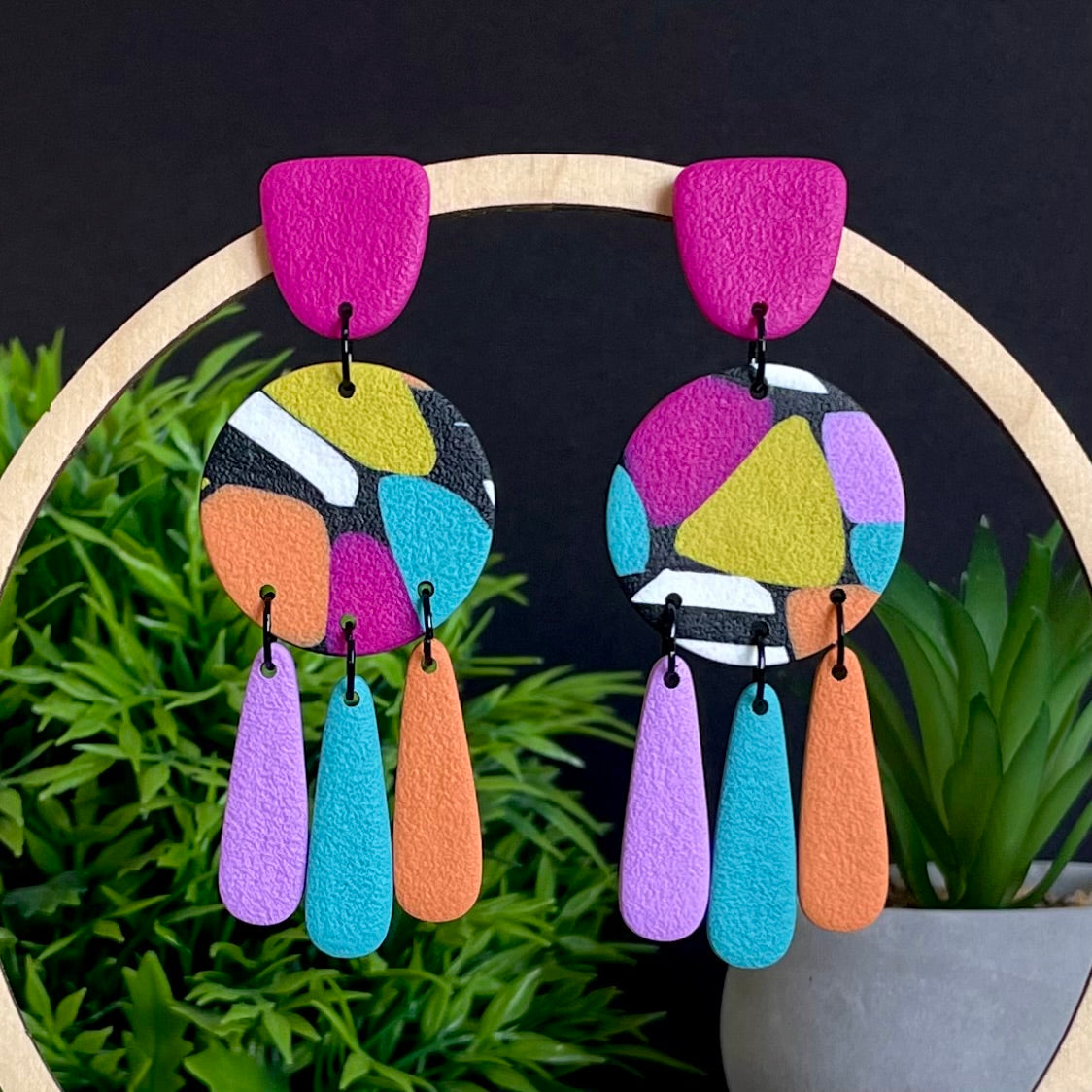 Retro Mosaic Multi Colour Dangles