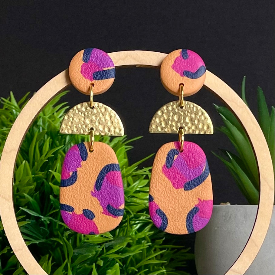 Pink Leopard Print & Gold Dangle