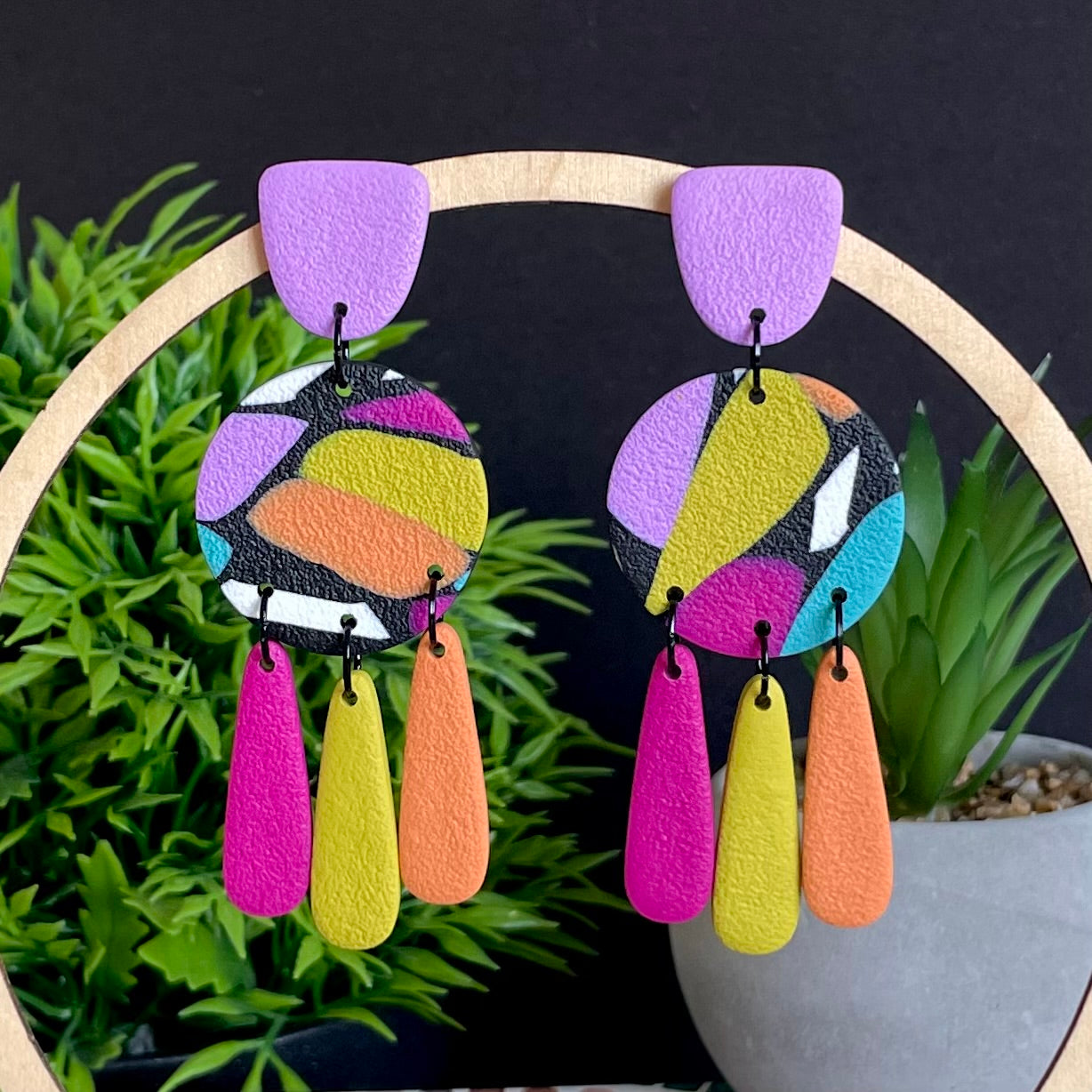Retro Mosaic Multi Colour Dangles