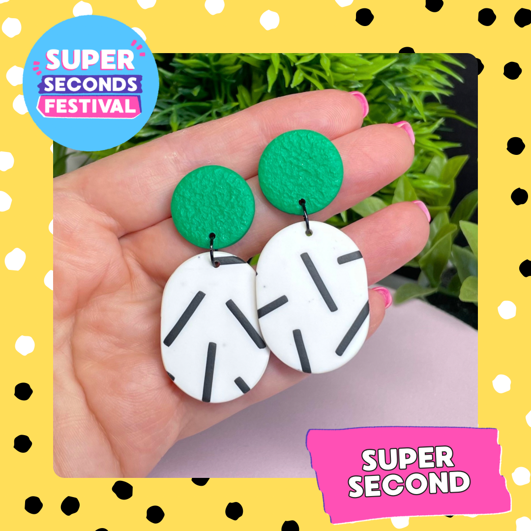Emerald Green & Mono Sprinkle Dangle Earrings — Super Seconds