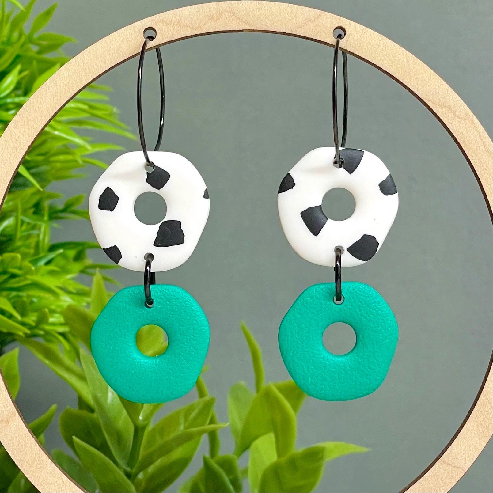 Emerald Green Dalmatian print hoop earrings