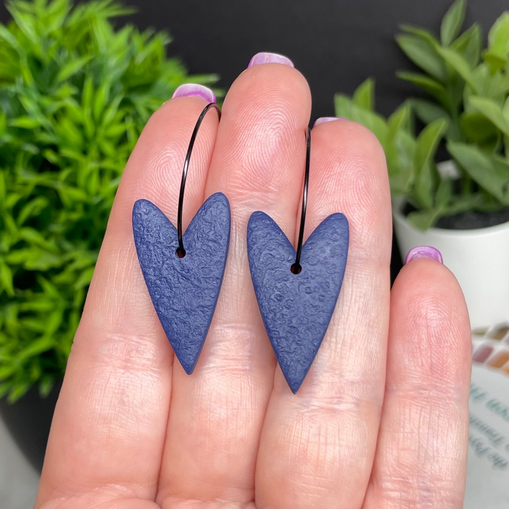 Navy Blue Heart Hoops