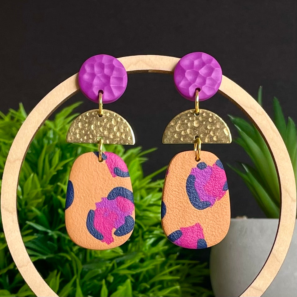 Pink Leopard Print & Gold Dangle