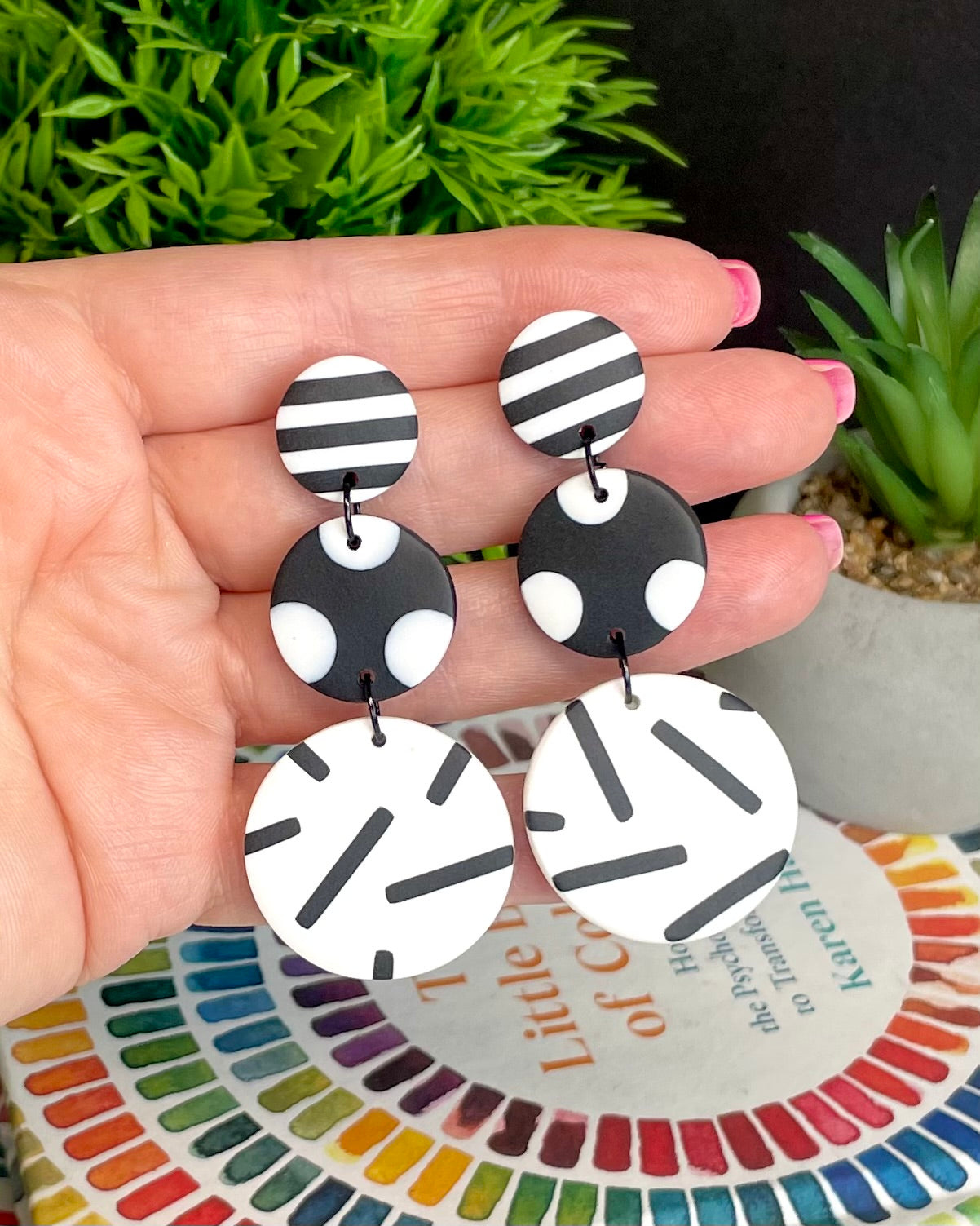 Monochrome Pattern Clash Dangles