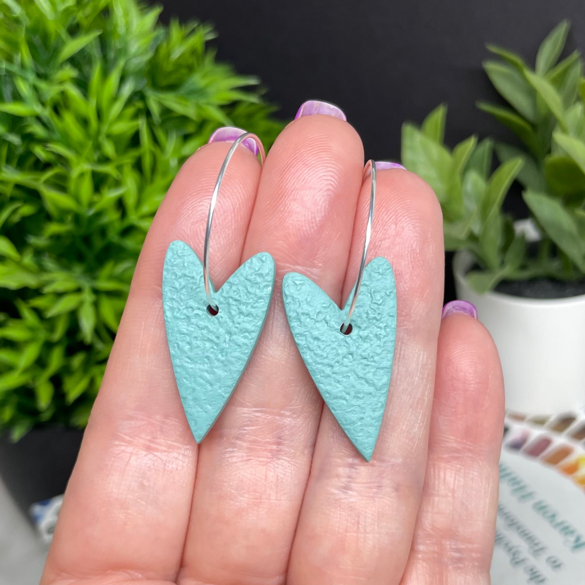 Duck Egg Blue Heart Hoops