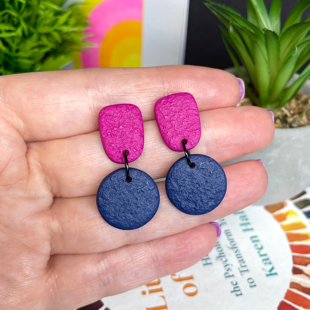 Hot Pink & Navy Colour Block Dangles