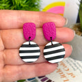 Hot Pink with Black & White Stripe Dangles