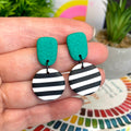 Emerald Green with Black & White Stripe Dangles
