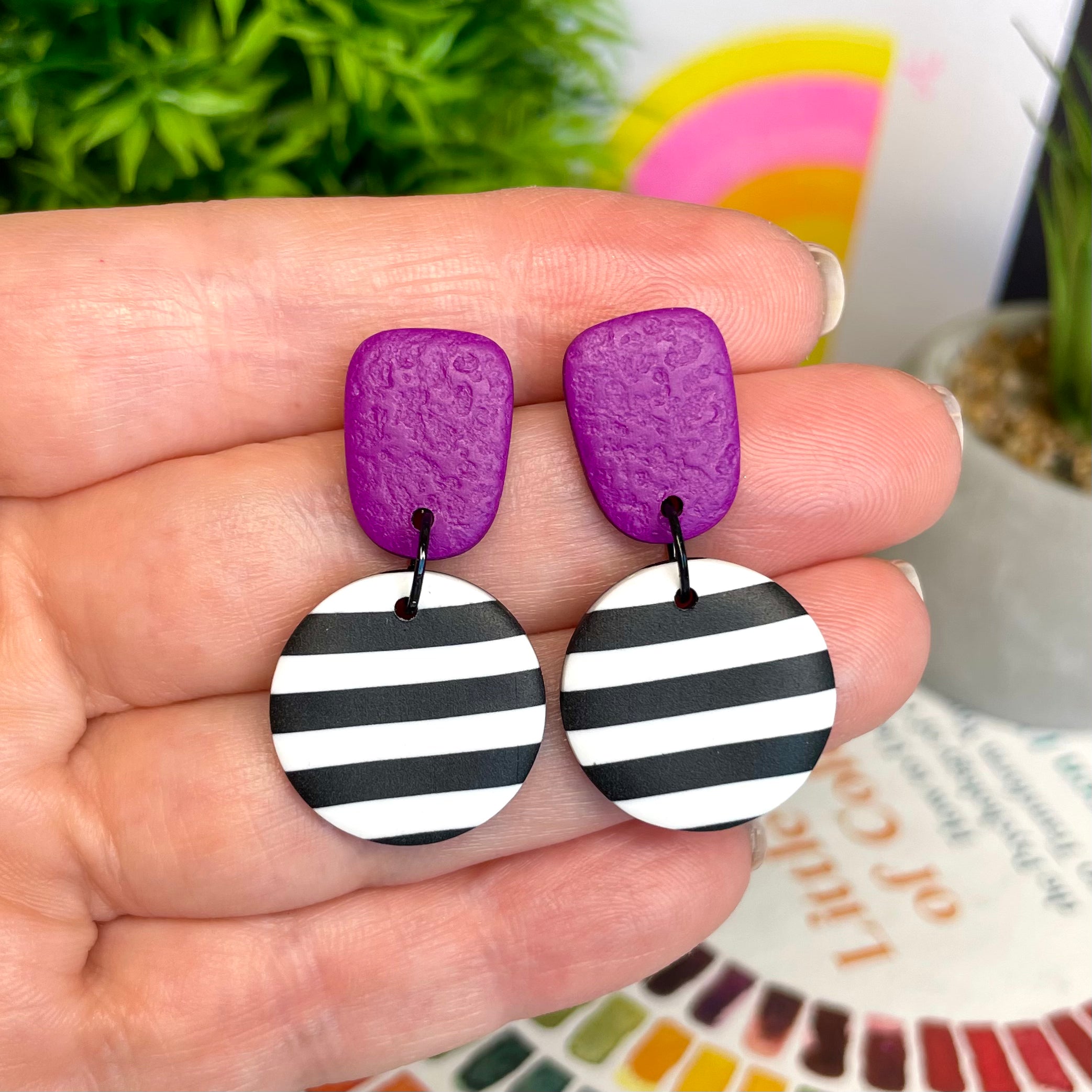 Purple with Black & White Stripe Dangles