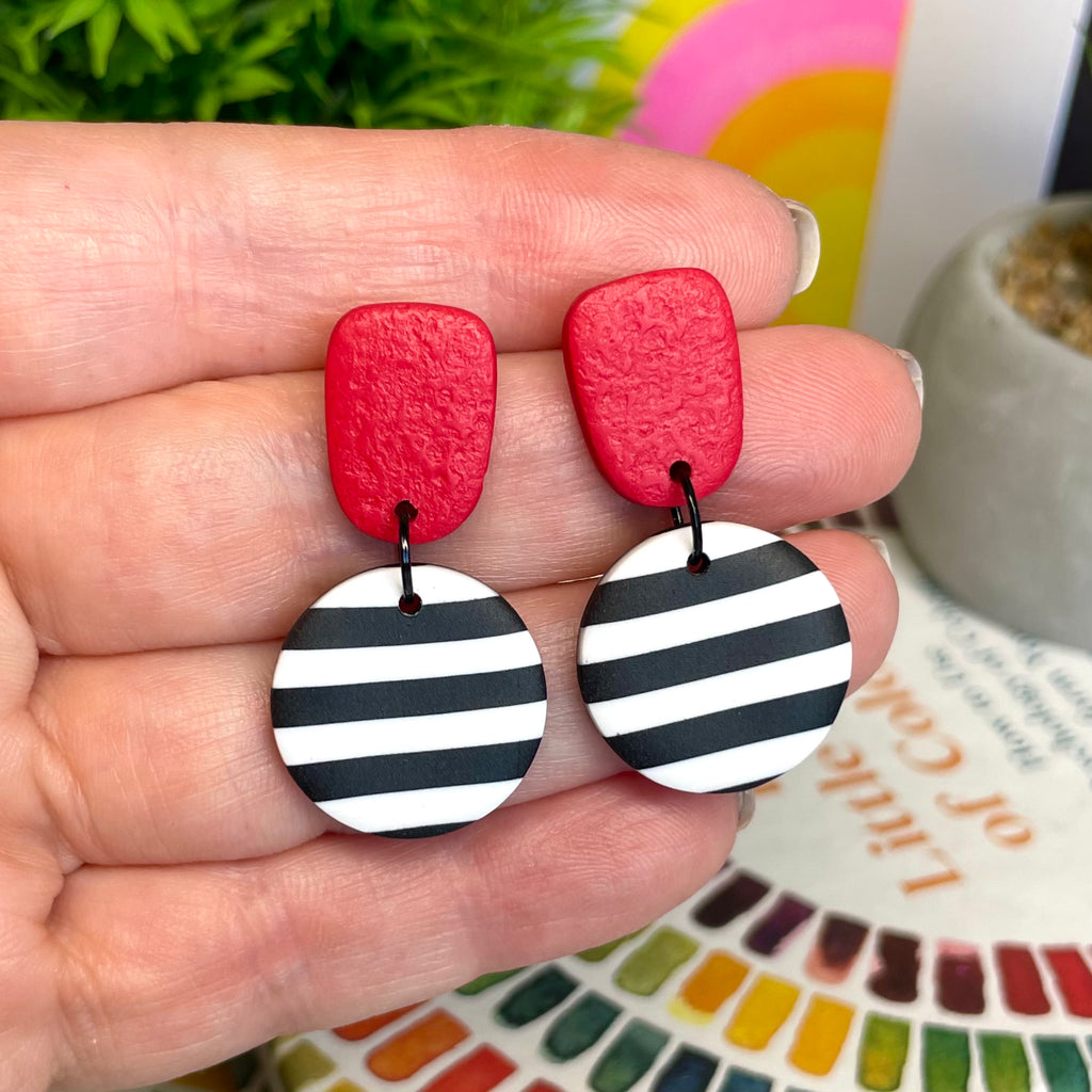 Red with Black & White Stripe Dangles
