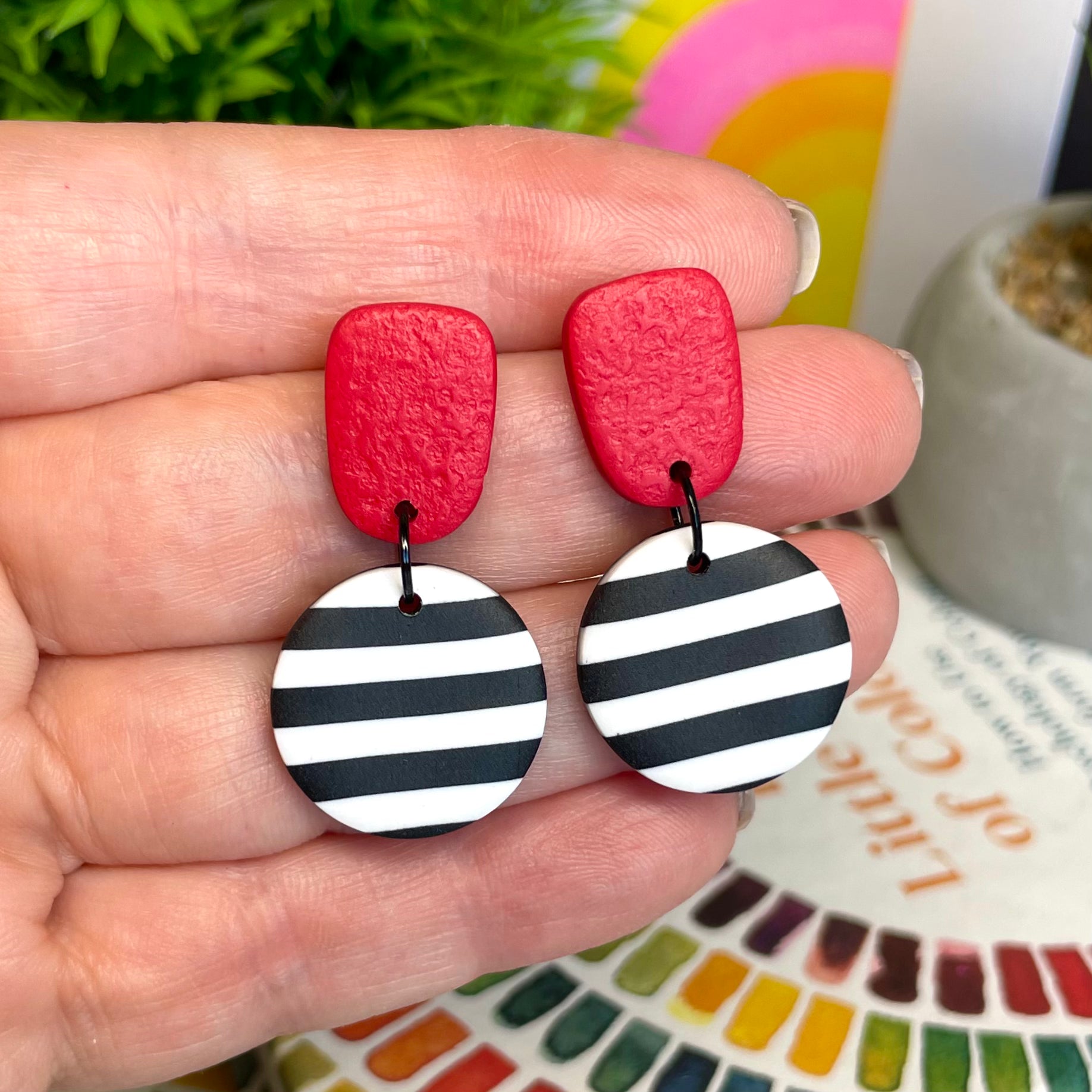 Red with Black & White Stripe Dangles