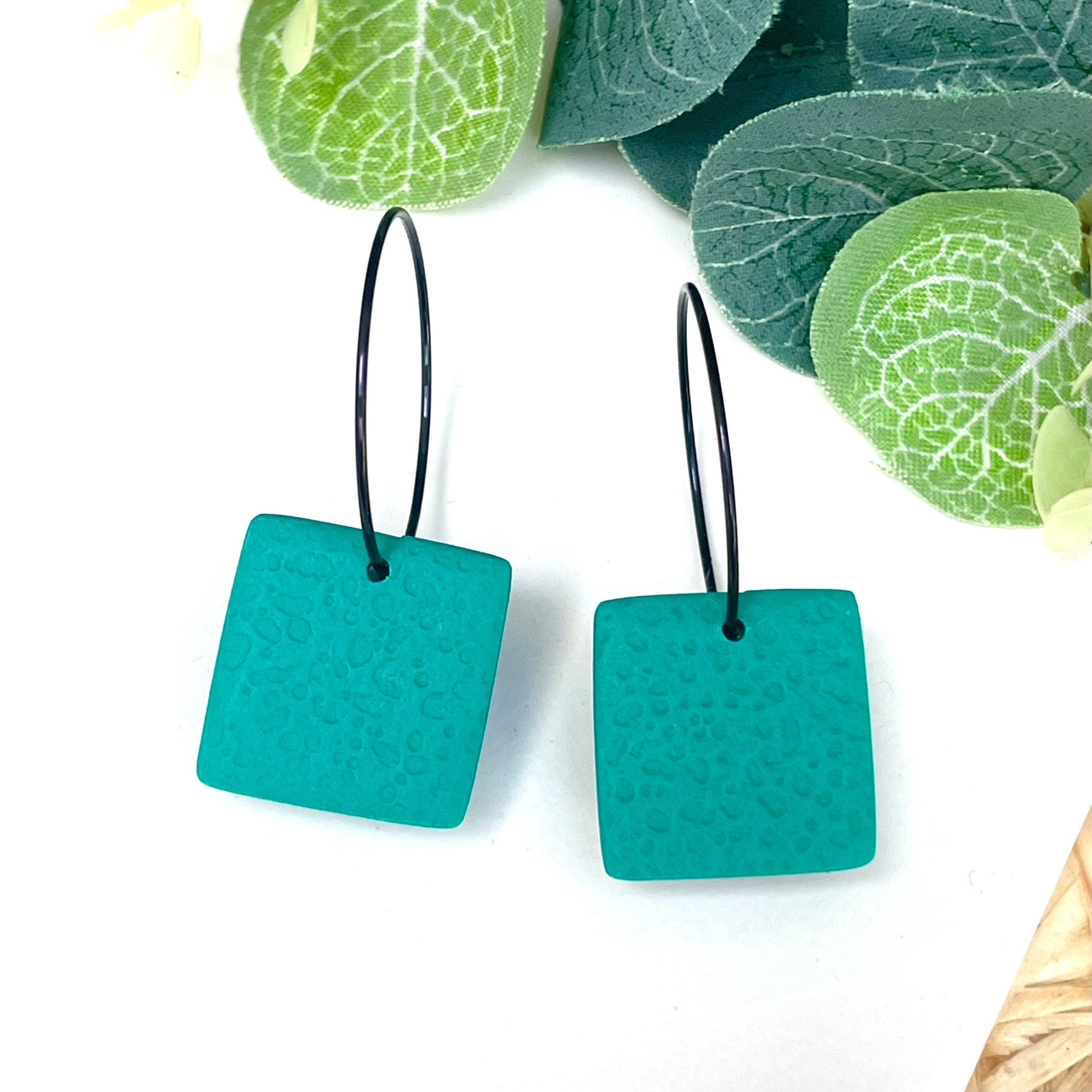 Green square hoop earrings