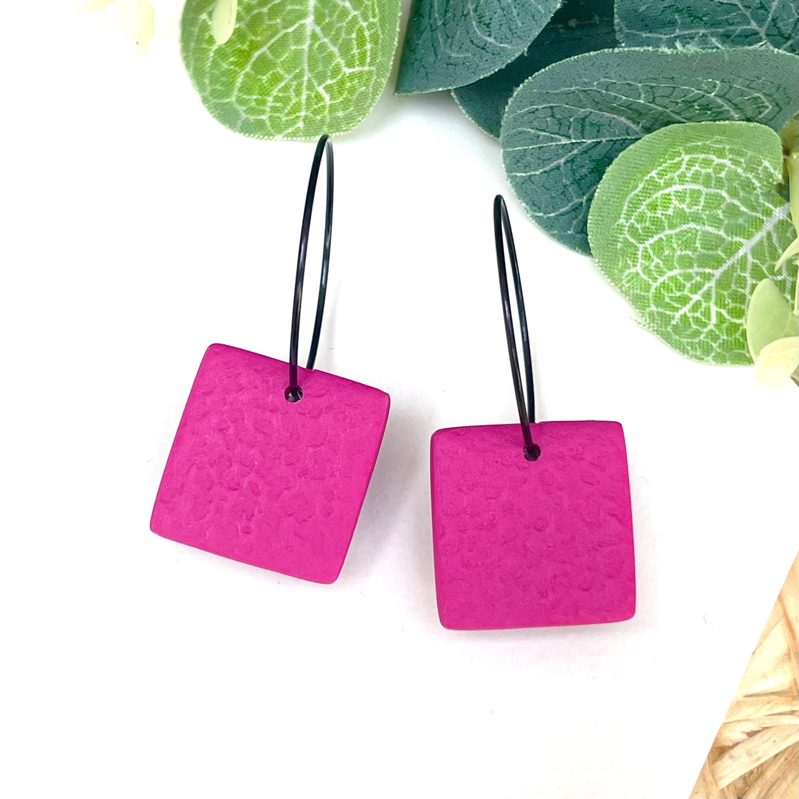 Hot Pink square hoop earrings
