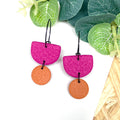 Hot pink & orange hoop earrings with black hoops
