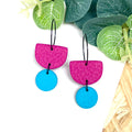 Hot pink & turquoise hoop earrings with black hoops 