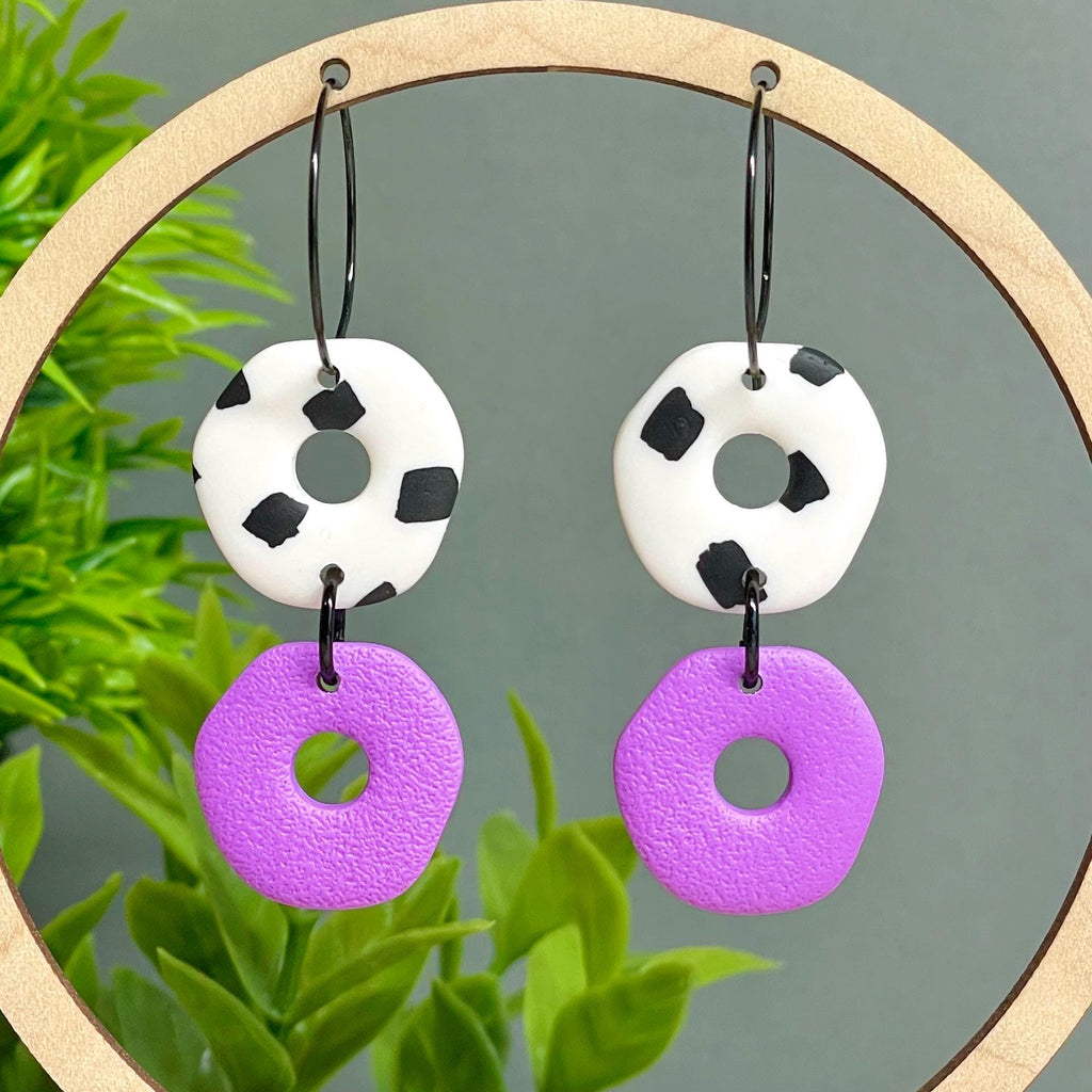 Lilac & Dalmatian print hoop earrings