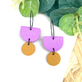 Lilac & mustard yellow hoop earrings with black hoops 
