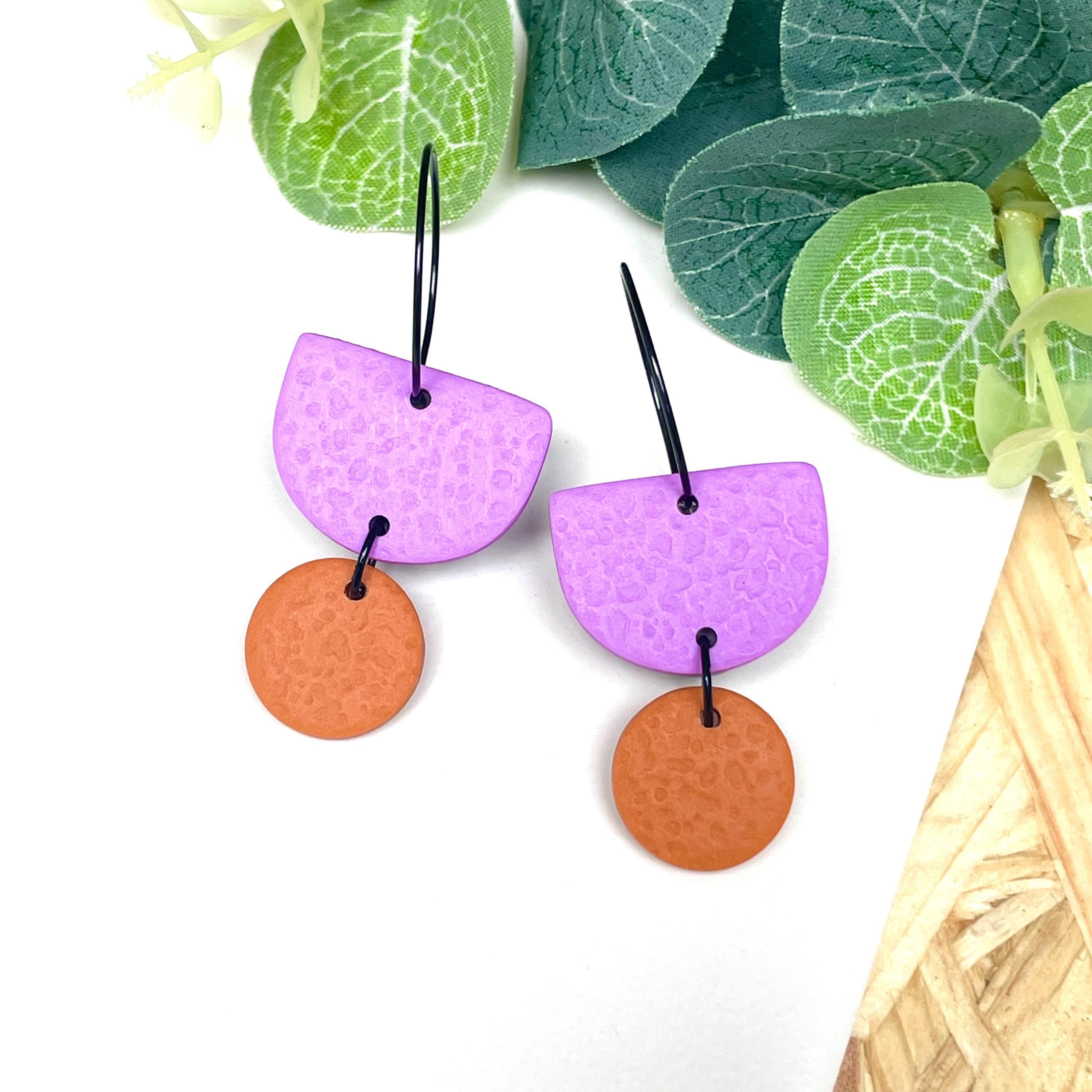 Lilac & orange hoop earrings with black hoops