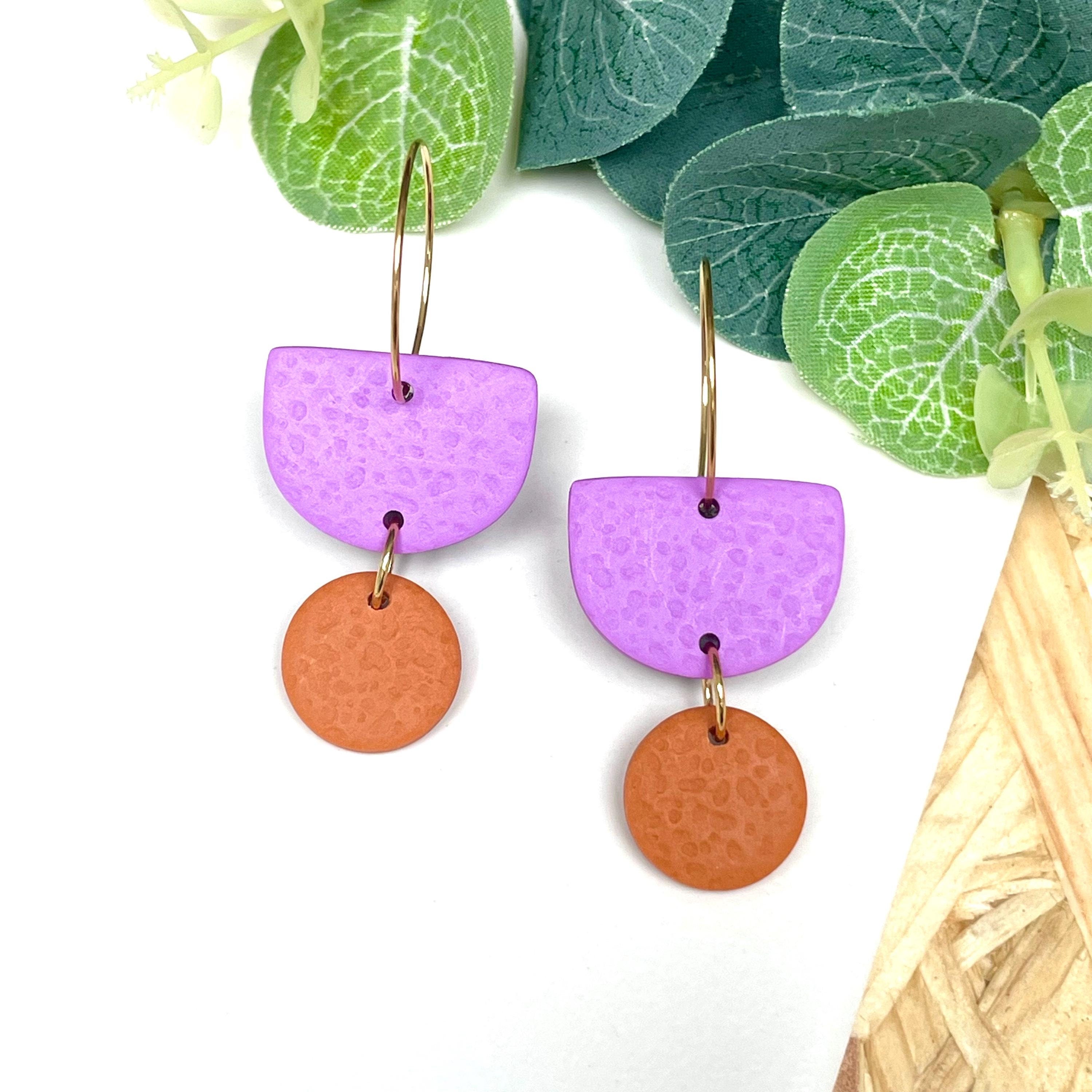 Lilac & orange hoop earrings with gold hoops
