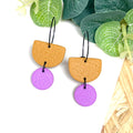 Mustard & Lilac hoop earrings with black hoops