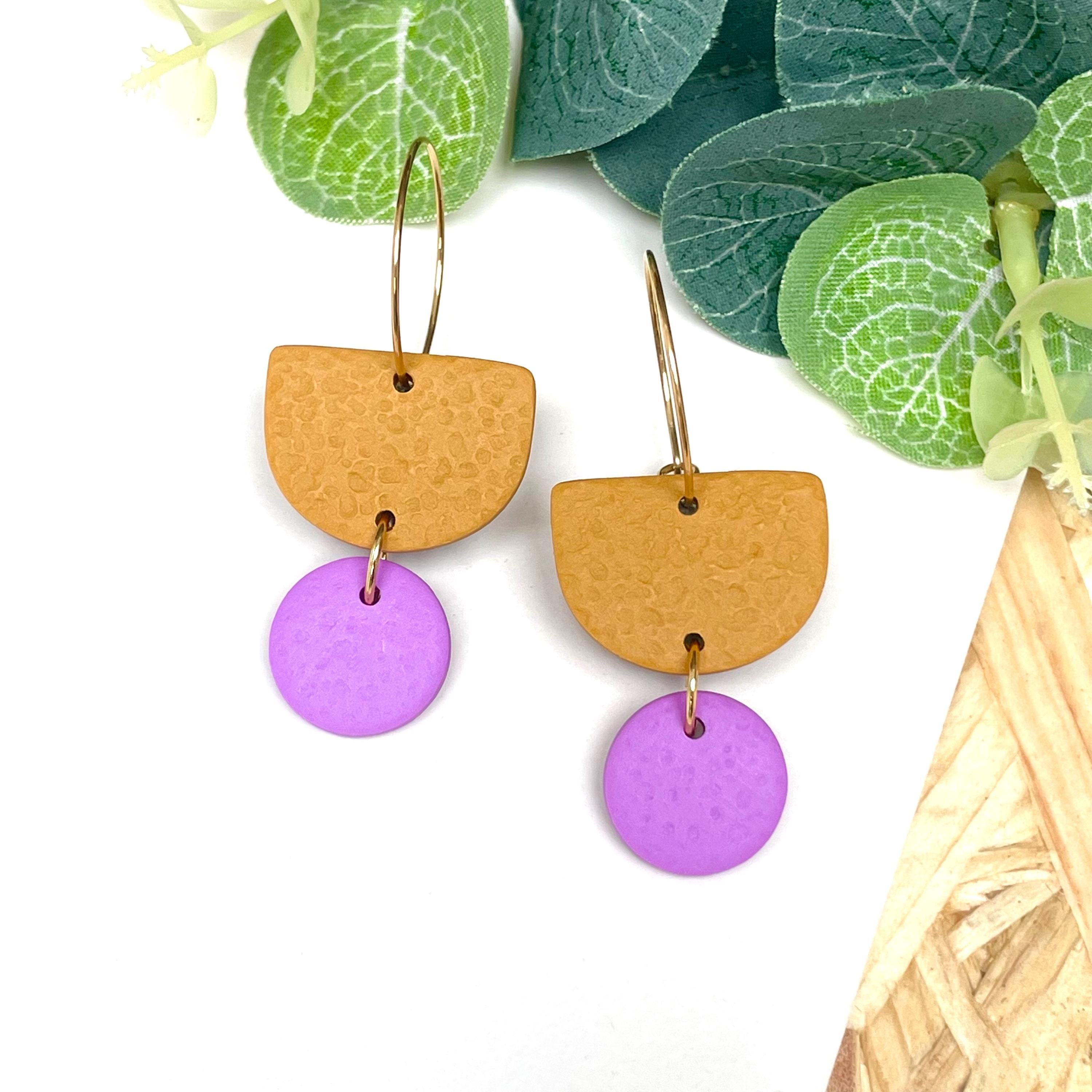 Mustard & Lilac hoop earrings with gold hoops