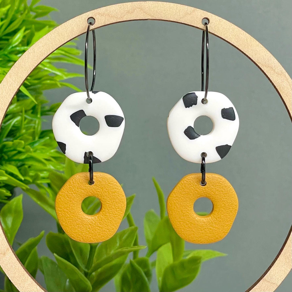 Mustard Yellow & Dalmatian print hoop earrings