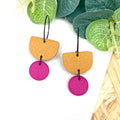 Mustard yellow & hot pink hoop earrings with black hoops 