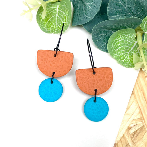 Orange & Turquoise hoop earrings with black hoops 