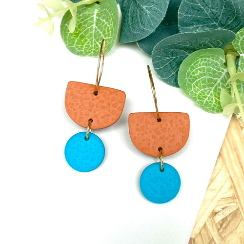 Orange & Turquoise hoop earrings with gold hoops 