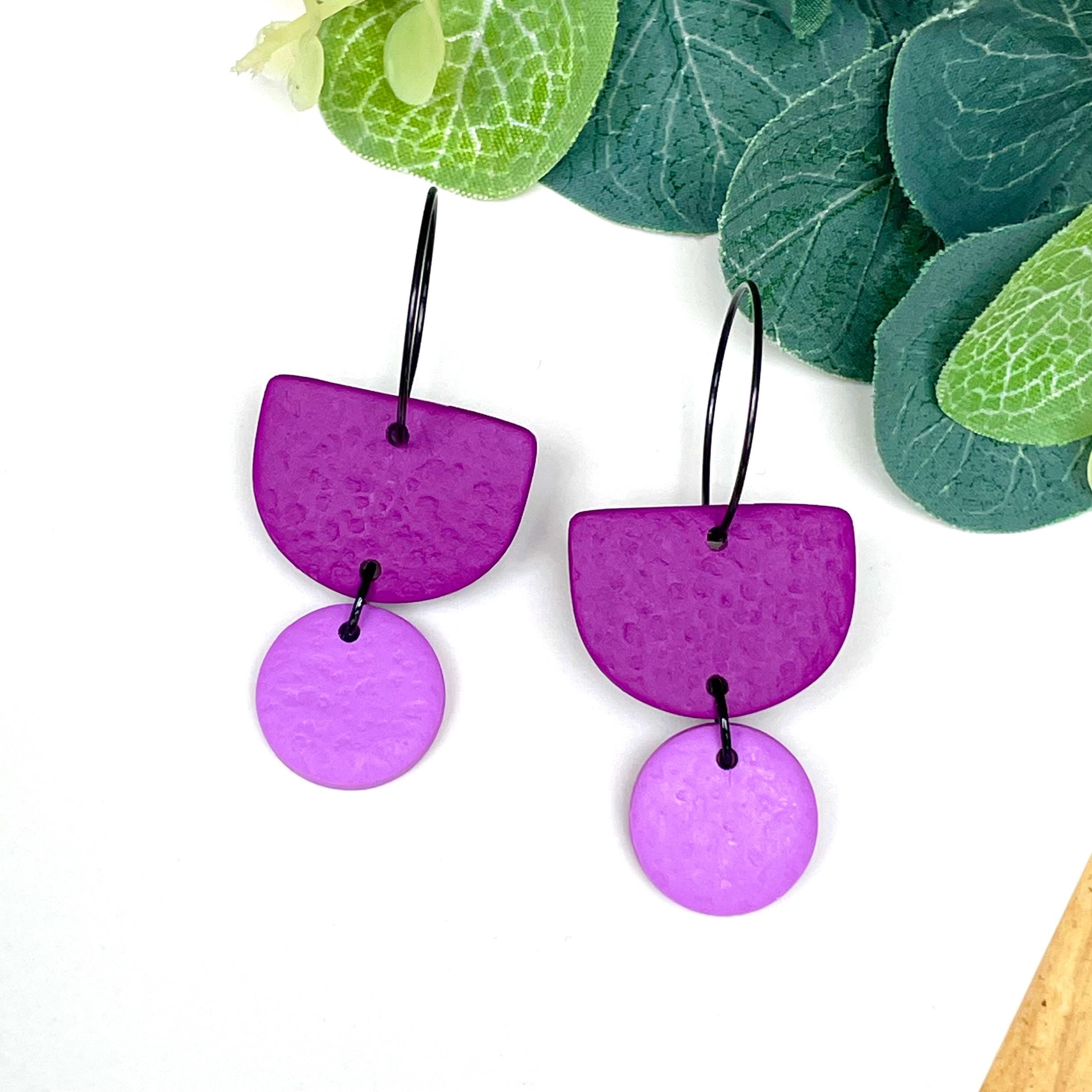 Purple & lilac hoop earrings with black hoops 