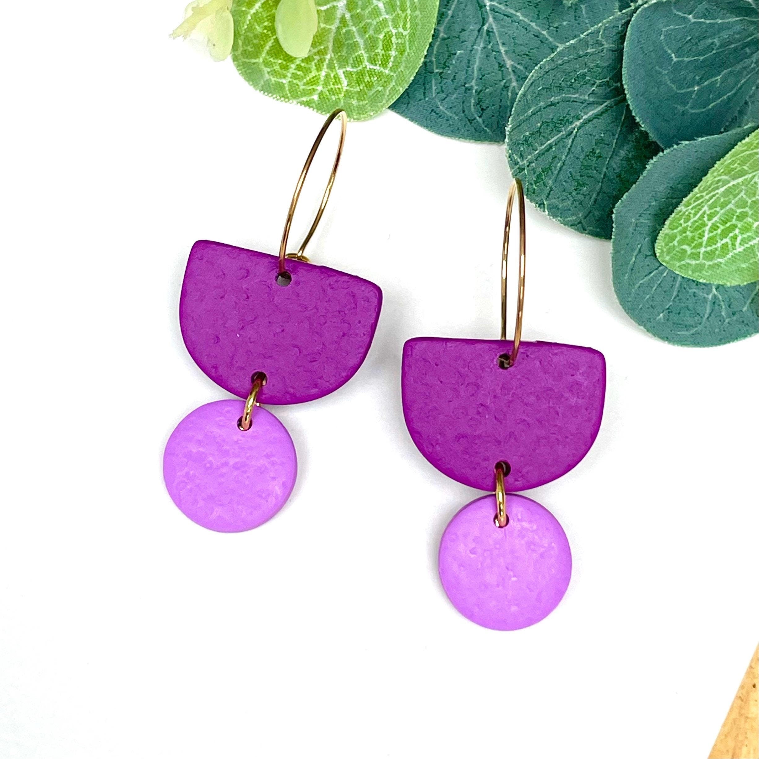 Purple & lilac hoop earrings with gold hoops 