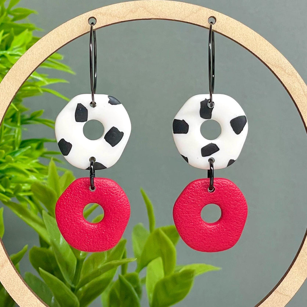 Red & Dalmatian print hoop earrings