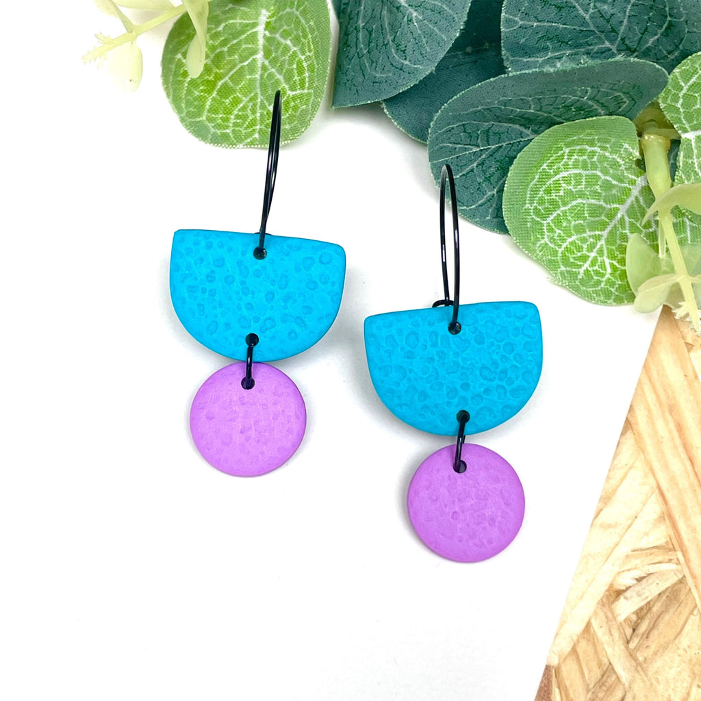 Turquoise & Lilac hoop earrings with black Hoops