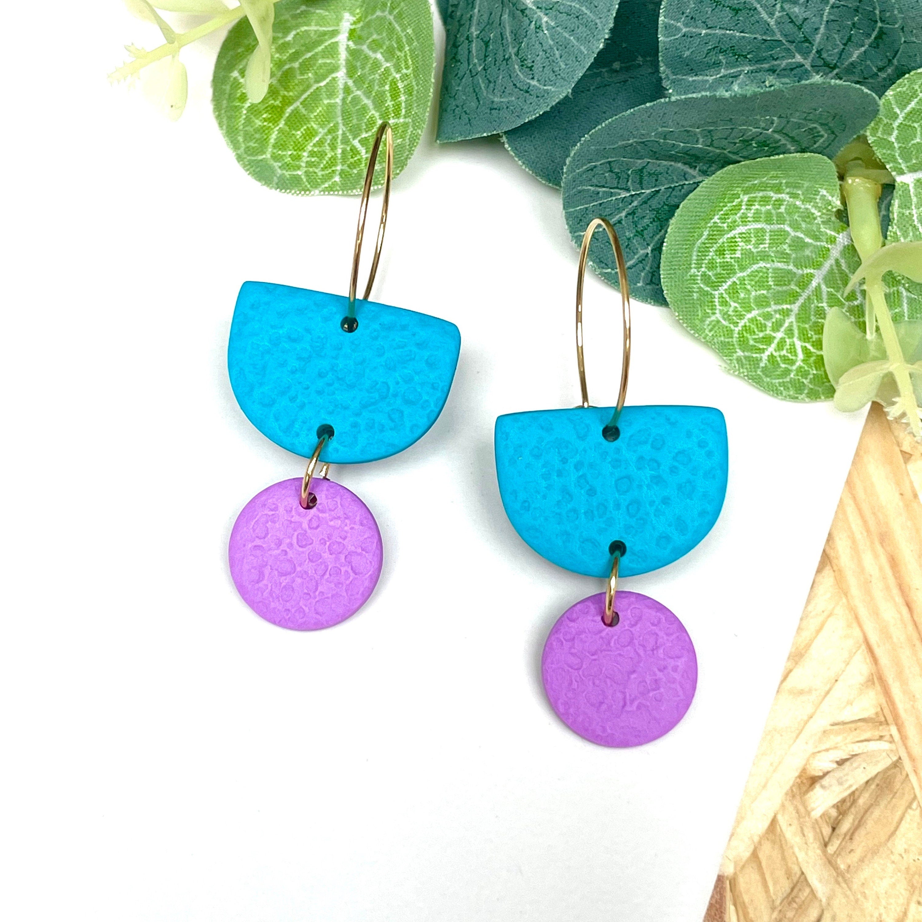 Turquoise & Lilac hoop earrings with gold hoops