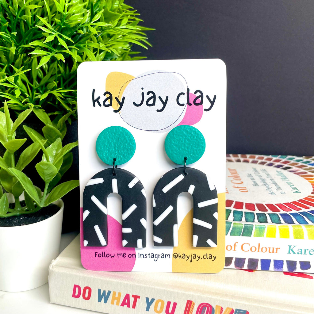 Emerald Green & Monochrome Sprinkle Arch Dangles